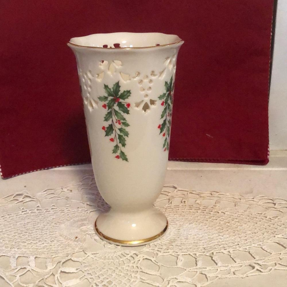 Lenox Holiday Pierced medium vase.